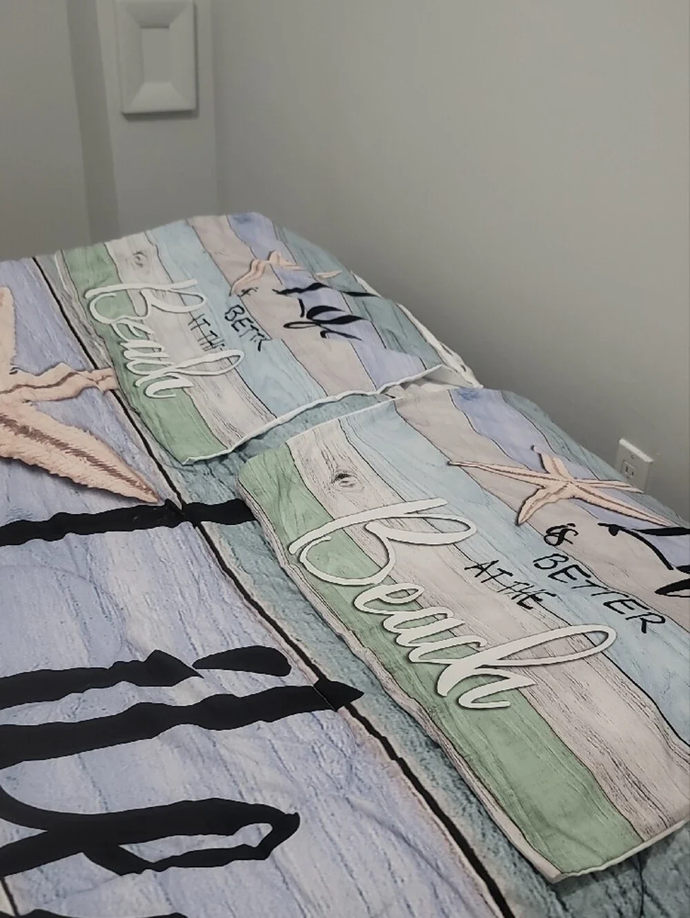 Beach Life Coastal Queen Comforter Set - Pastel Blue & Green